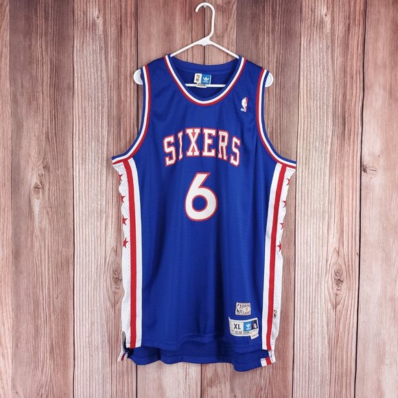 *FLAWS* Adidas Mens XL Julius Erving #6 76ers NBA Hardwood Classics Jersey - Picture 3 of 16